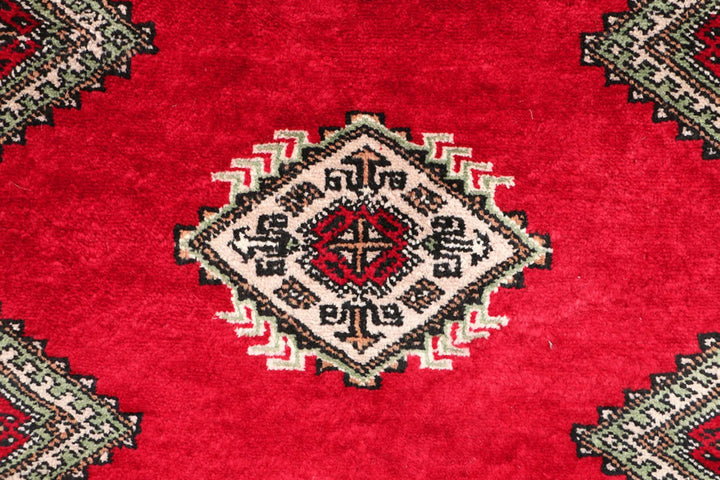Dark Red Pakistani Jaldar Rug 2' 7" x 10' 10" Hand-Knotted | No. QA38469