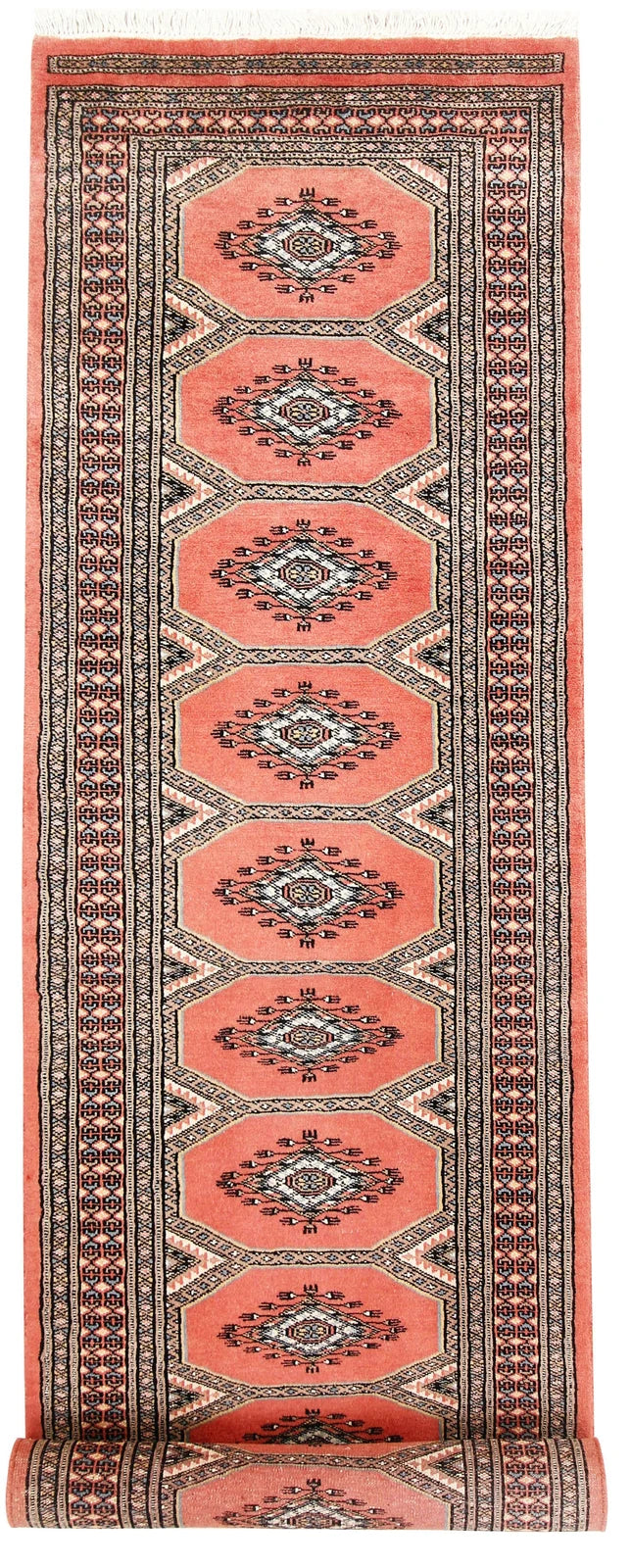 Light Salmon Pakistani Jaldar Rug 2' 5" x 9' 8" Hand-Knotted | No. QA38476