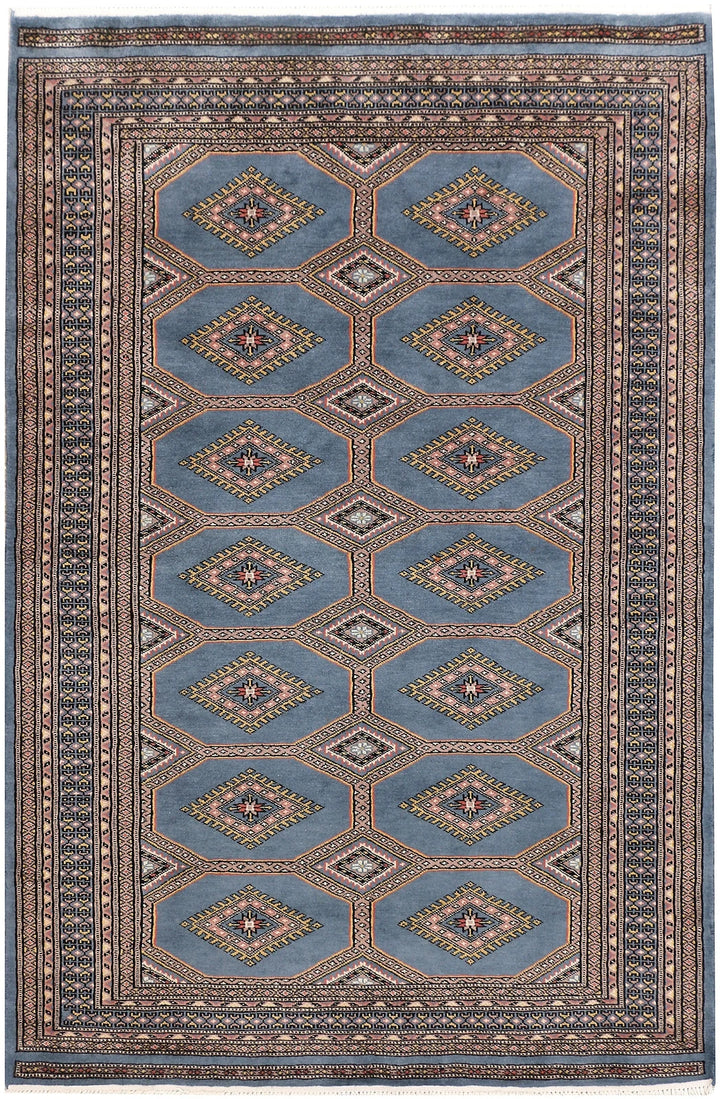 Steel Blue Pakistani Jaldar Rug 4' 1" x 6' 2" Hand-Knotted | No. QA38566