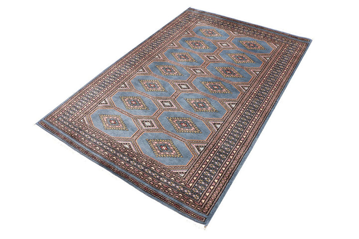 Steel Blue Pakistani Jaldar Rug 4' 1" x 6' 2" Hand-Knotted | No. QA38566