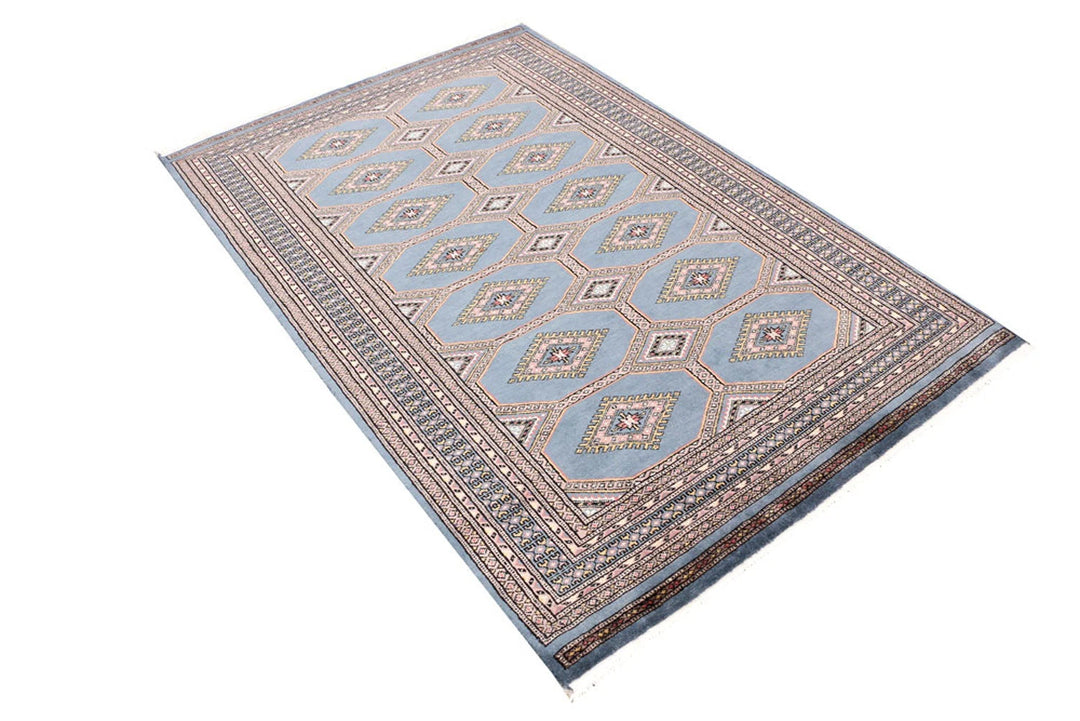 Steel Blue Pakistani Jaldar Rug 4' 1" x 6' 2" Hand-Knotted | No. QA38566