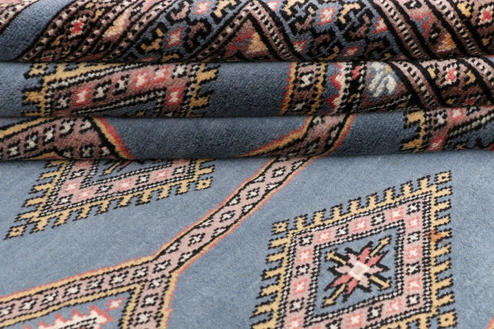 Steel Blue Pakistani Jaldar Rug 4' 1" x 6' 2" Hand-Knotted | No. QA38566