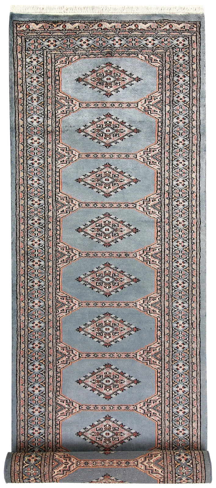 Light Slate Grey Pakistani Jaldar Rug 2' 7" x 9' 11" Hand-Knotted | No. QA38582