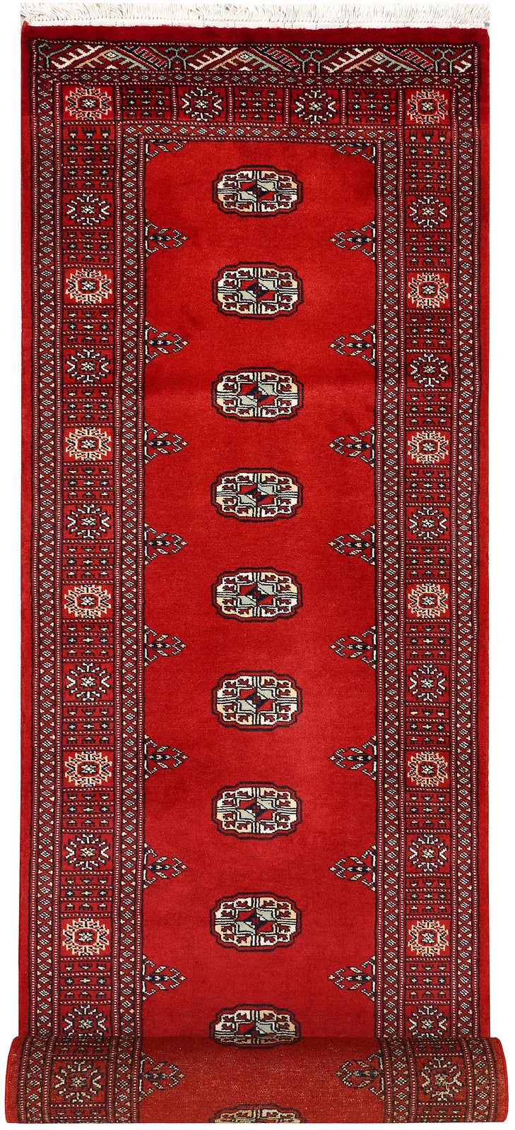Firebrick Red Pakistani Bokhara Runner 2' 7" x 10' 6" Hand-Knotted | No. QA38612