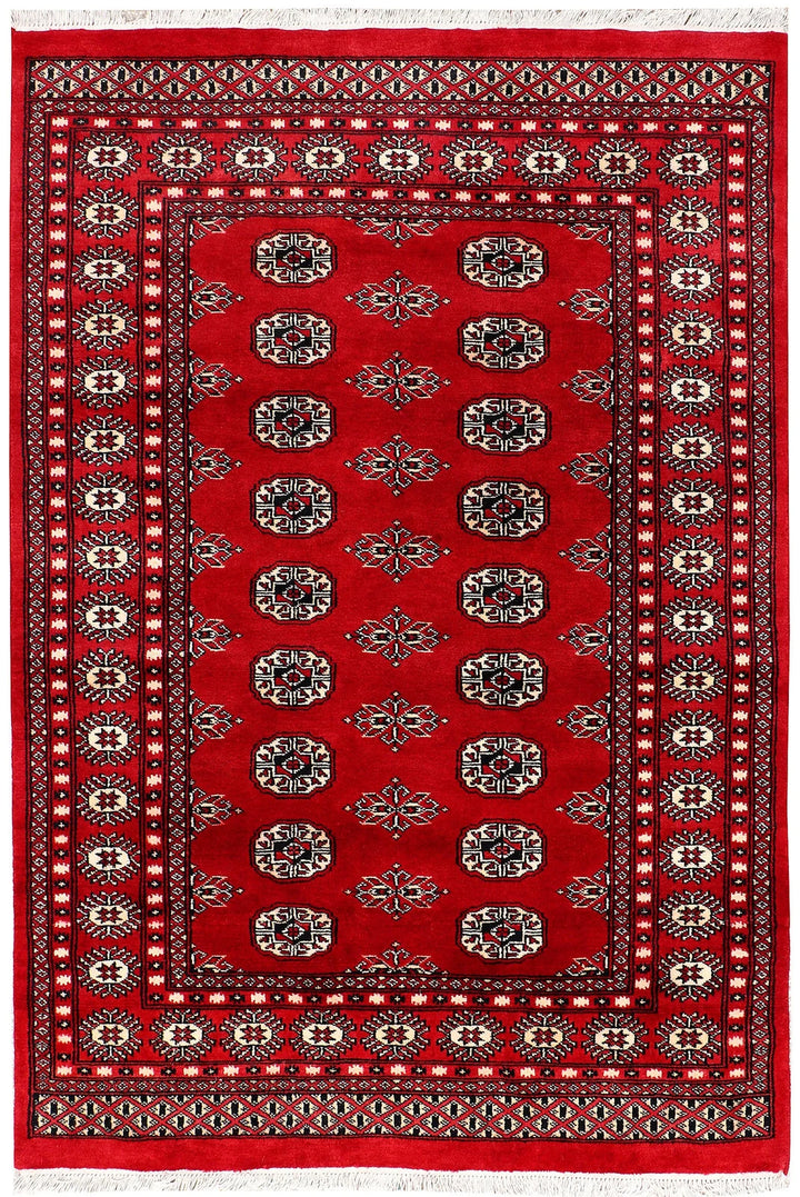 Red Bokhara Rug 4' x 6' Hand-Knotted | No. QA38670