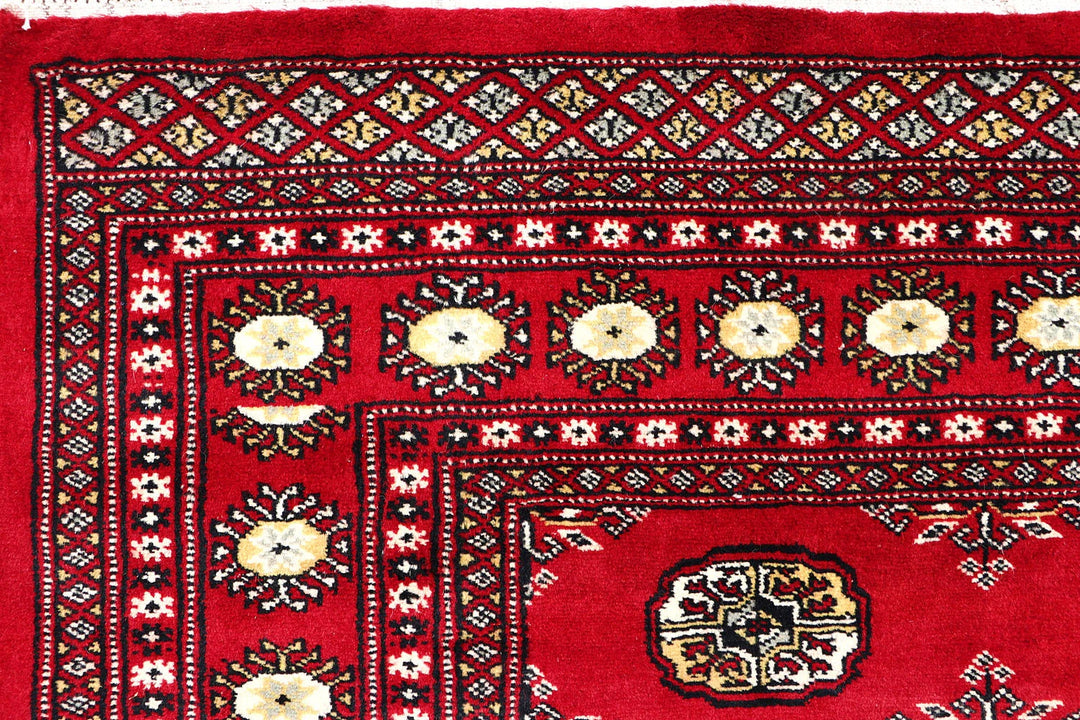 Red Bokhara Rug 4' x 6' Hand-Knotted | No. QA38670