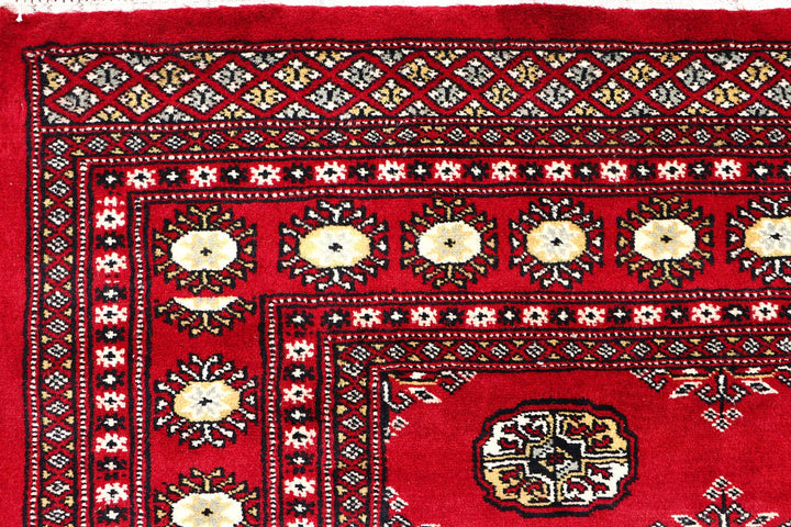 Red Bokhara Rug 4' x 6' Hand-Knotted | No. QA38670
