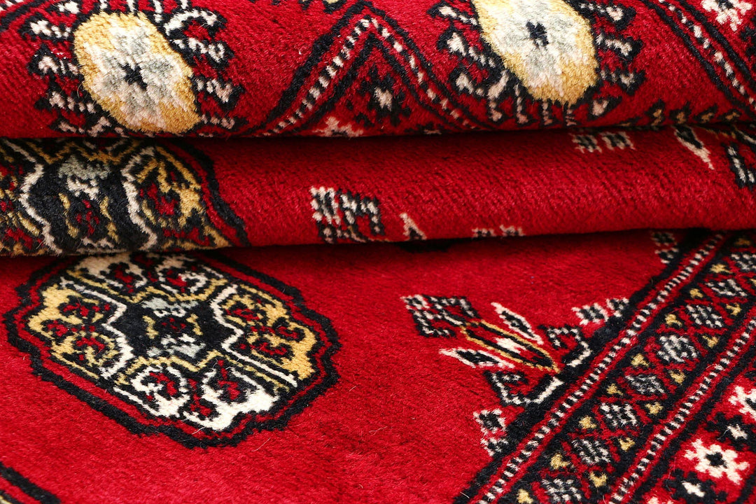 Red Bokhara Rug 4' x 6' Hand-Knotted | No. QA38670
