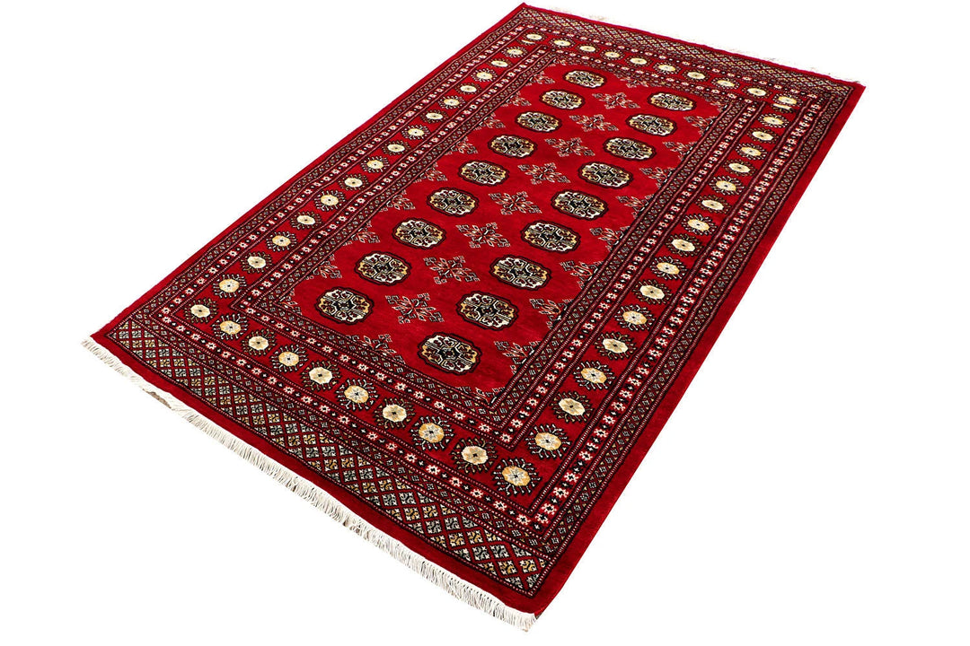 Red Bokhara Rug 4' x 6' Hand-Knotted | No. QA38670