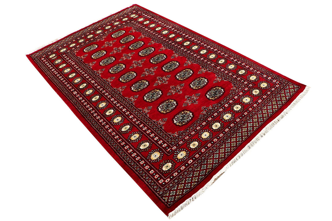 Red Bokhara Rug 4' x 6' Hand-Knotted | No. QA38670