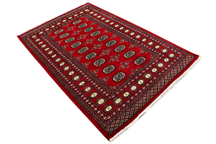 Red Bokhara Rug 4' x 6' Hand-Knotted | No. QA38670