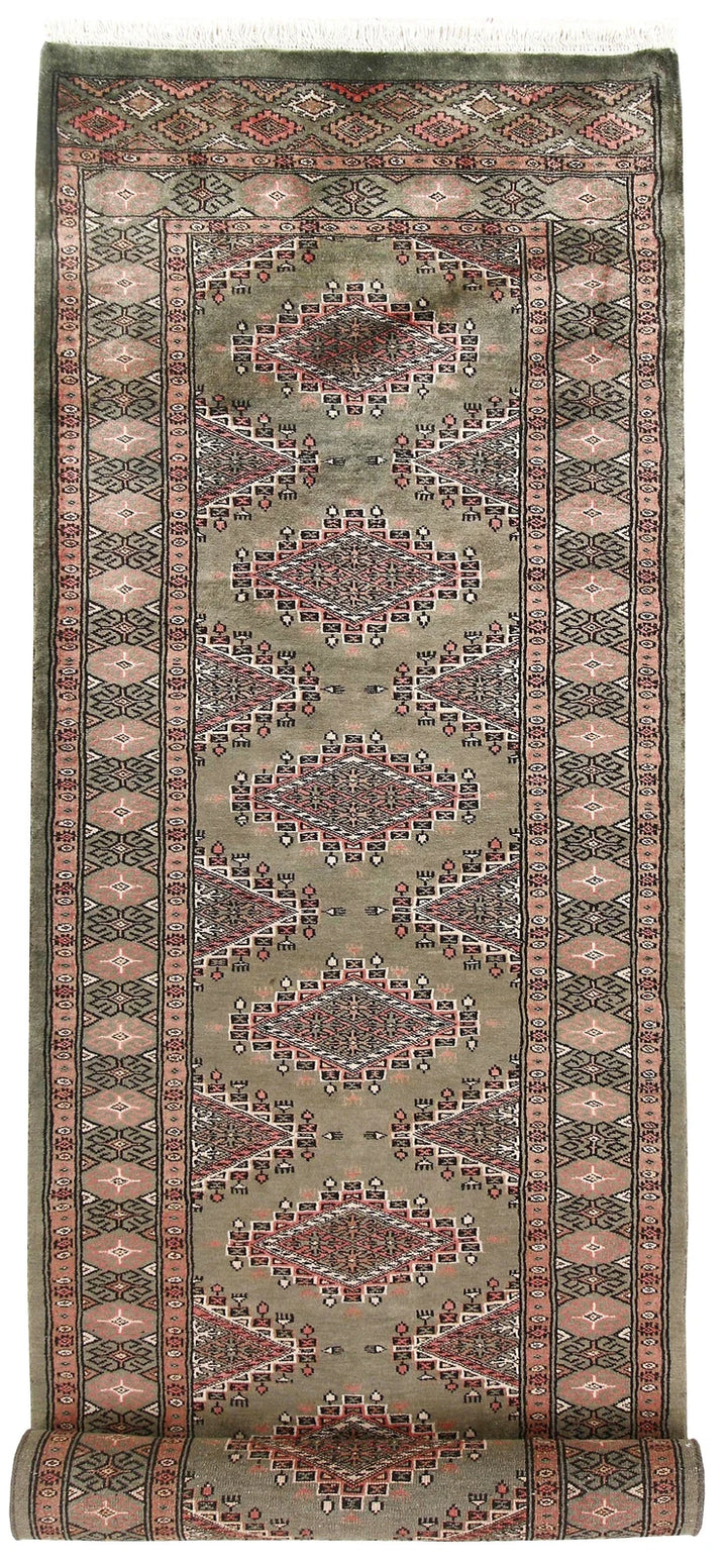 Dark Sea Green Pakistani Jaldar Runner 2' 7" x 9' 9" Hand-Knotted | No. QA38678