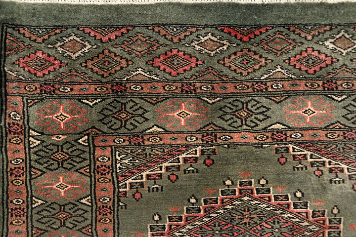 Dark Sea Green Pakistani Jaldar Runner 2' 7" x 9' 9" Hand-Knotted | No. QA38678