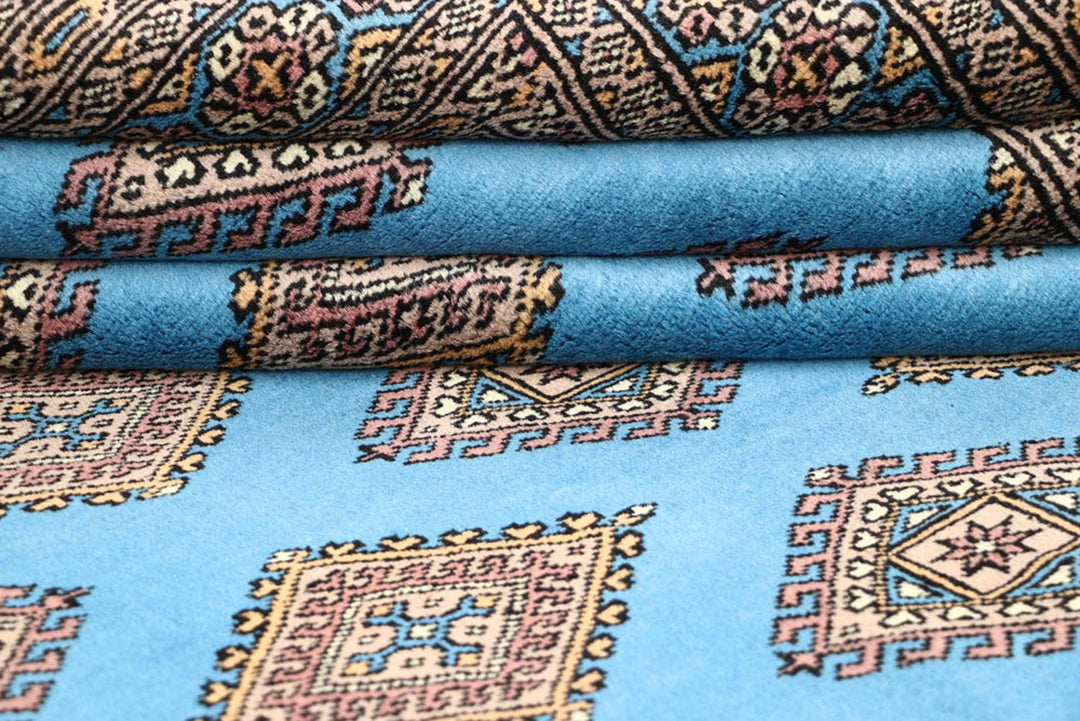 Light Sky Blue Pakistani Jaldar Rug 5' 2" x 8' 1" Hand-Knotted | No. QA38689
