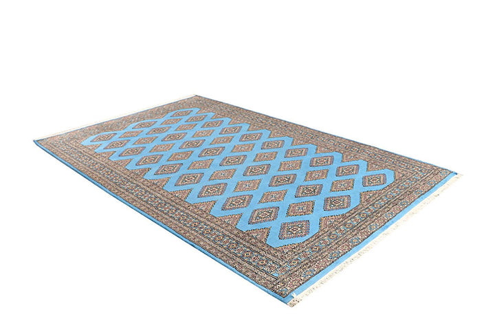 Light Sky Blue Pakistani Jaldar Rug 5' 2" x 8' 1" Hand-Knotted | No. QA38689