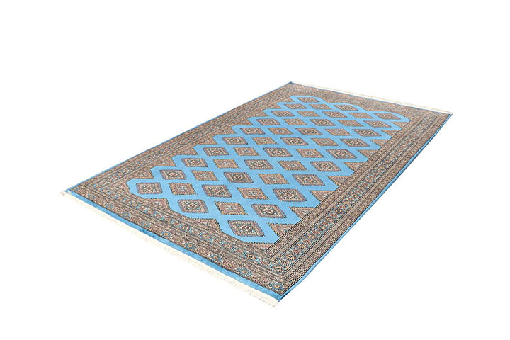 Light Sky Blue Pakistani Jaldar Rug 5' 2" x 8' 1" Hand-Knotted | No. QA38689