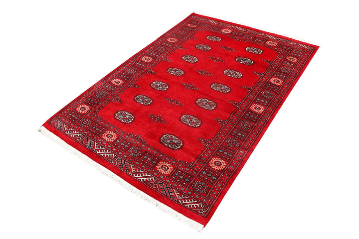 Red Pakistani Bokhara Rug 4' 2" x 6' 2" Hand-Knotted | No. QA38811