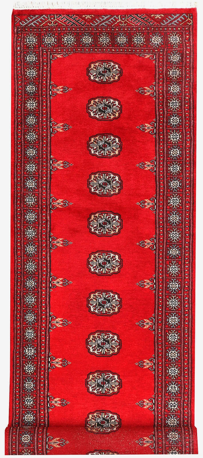 Red Pakistani Bokhara Rug 2' 6" x 9' 1" Hand-Knotted | No. QA38868