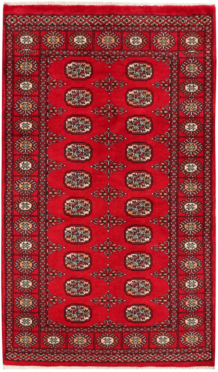 Dark Red Pakistani Bokhara Rug 3' x 5'1" Hand-Knotted | No. QA38978