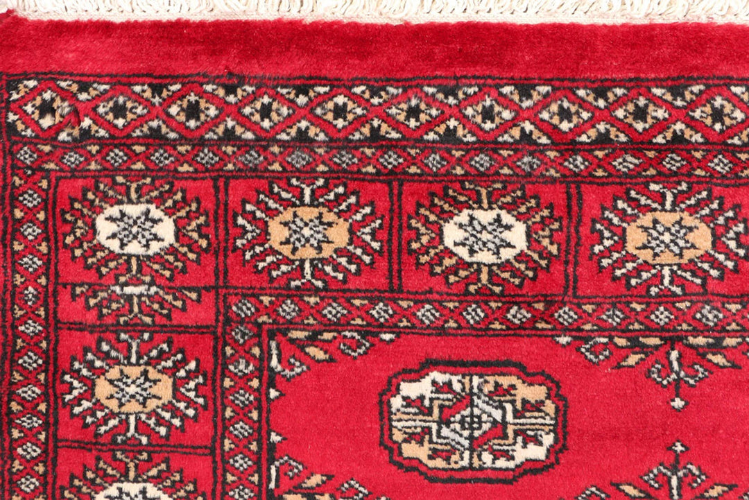 Dark Red Pakistani Bokhara Rug 3' x 5'1" Hand-Knotted | No. QA38978