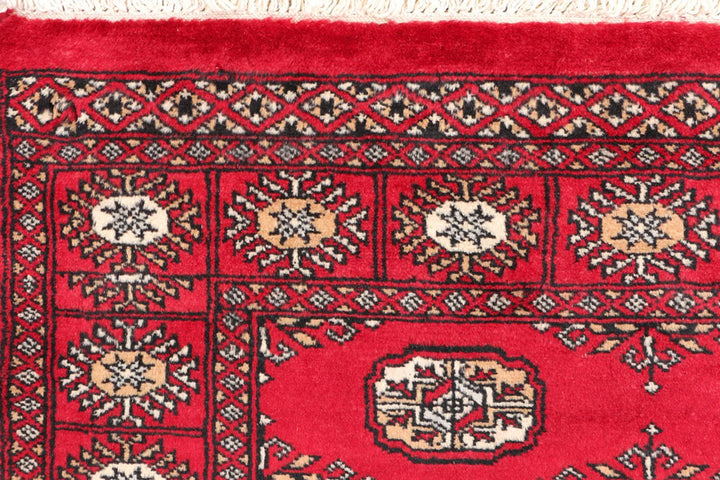 Dark Red Pakistani Bokhara Rug 3' x 5'1" Hand-Knotted | No. QA38978