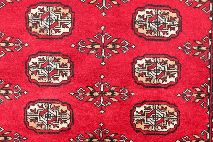 Dark Red Pakistani Bokhara Rug 3' x 5'1" Hand-Knotted | No. QA38978