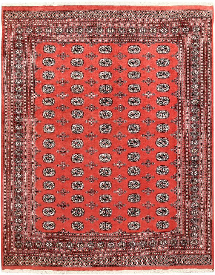 Salmon Pakistani Bokhara Rug 8' x 9'11" Hand-Knotted | No. QA39006
