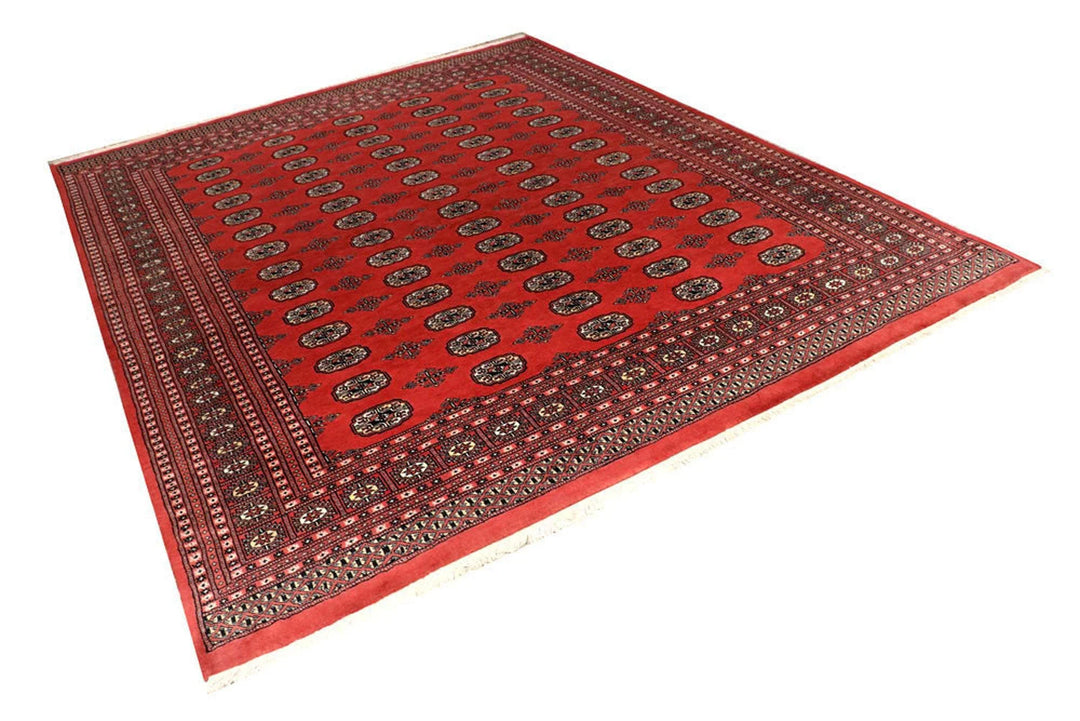 Salmon Pakistani Bokhara Rug 8' x 9'11" Hand-Knotted | No. QA39006