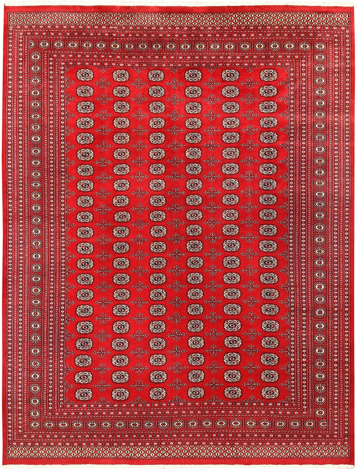Red Pakistani Bokhara Rug 9' 1" x 11' 10" Hand-Knotted | No. QA39165
