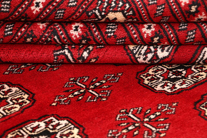 Red Pakistani Bokhara Rug 9' 1" x 11' 10" Hand-Knotted | No. QA39165