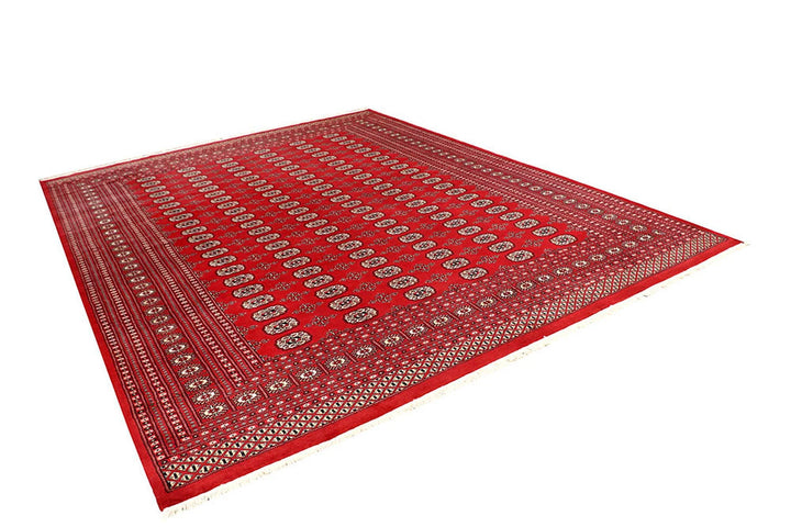 Red Pakistani Bokhara Rug 9' 1" x 11' 10" Hand-Knotted | No. QA39165