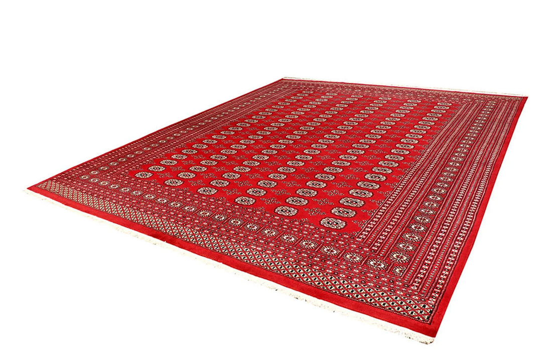 Red Pakistani Bokhara Rug 9' 1" x 11' 10" Hand-Knotted | No. QA39165