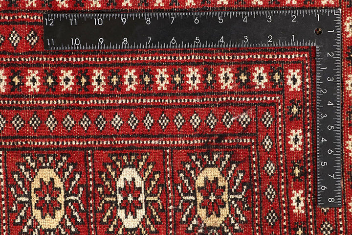 Red Pakistani Bokhara Rug 9' 1" x 11' 10" Hand-Knotted | No. QA39165