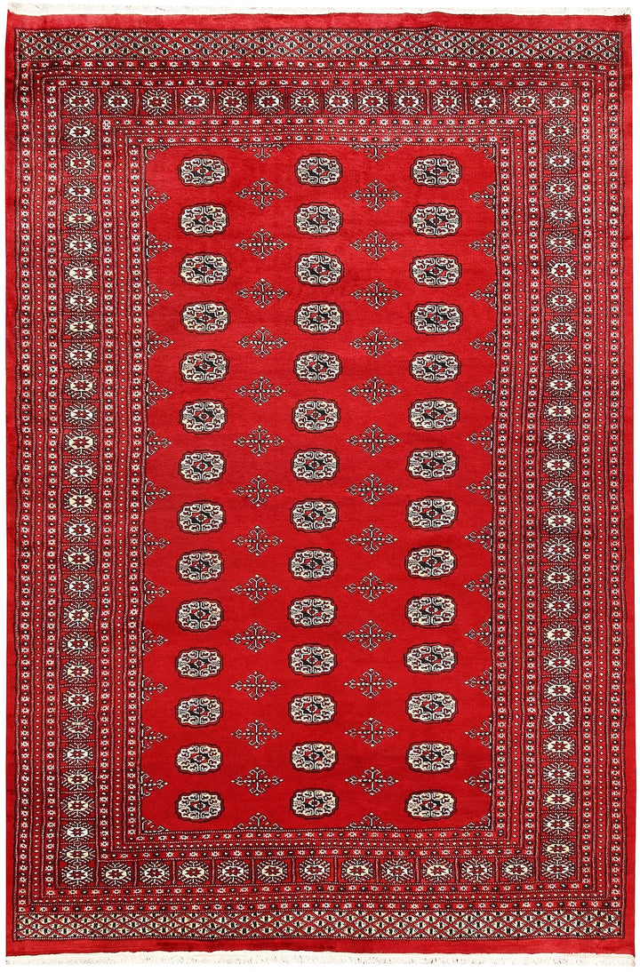 Red Pakistani Bokhara Rug 6' 1" x 9' 2" Hand-Knotted | No. QA39175