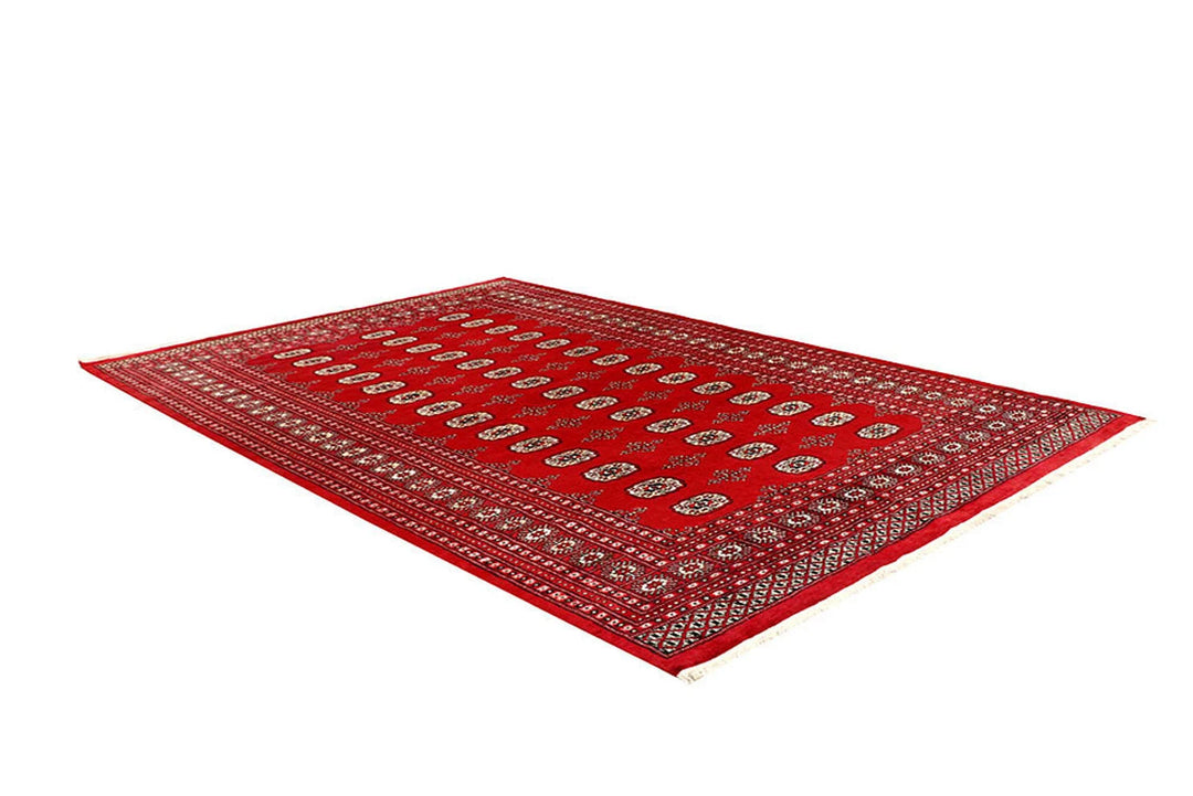 Red Pakistani Bokhara Rug 6' 1" x 9' 2" Hand-Knotted | No. QA39175