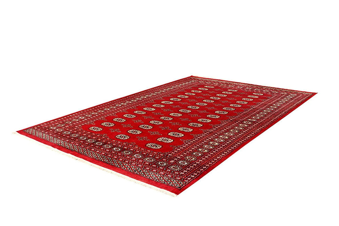 Red Pakistani Bokhara Rug 6' 1" x 9' 2" Hand-Knotted | No. QA39175