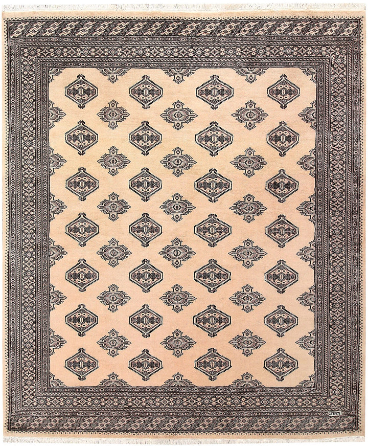 Brown Pakistani Jaldar Rug 6' 6" x 7' 9" Hand-Knotted | No. QA39184
