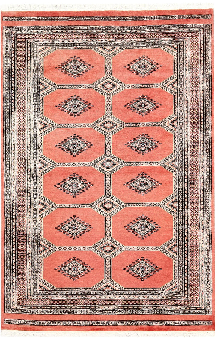 Light Salmon Pakistani Jaldar Rug 4' 6" x 6' 8" Hand-Knotted | No. QA39253