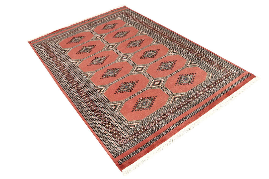 Light Salmon Pakistani Jaldar Rug 4' 6" x 6' 8" Hand-Knotted | No. QA39253