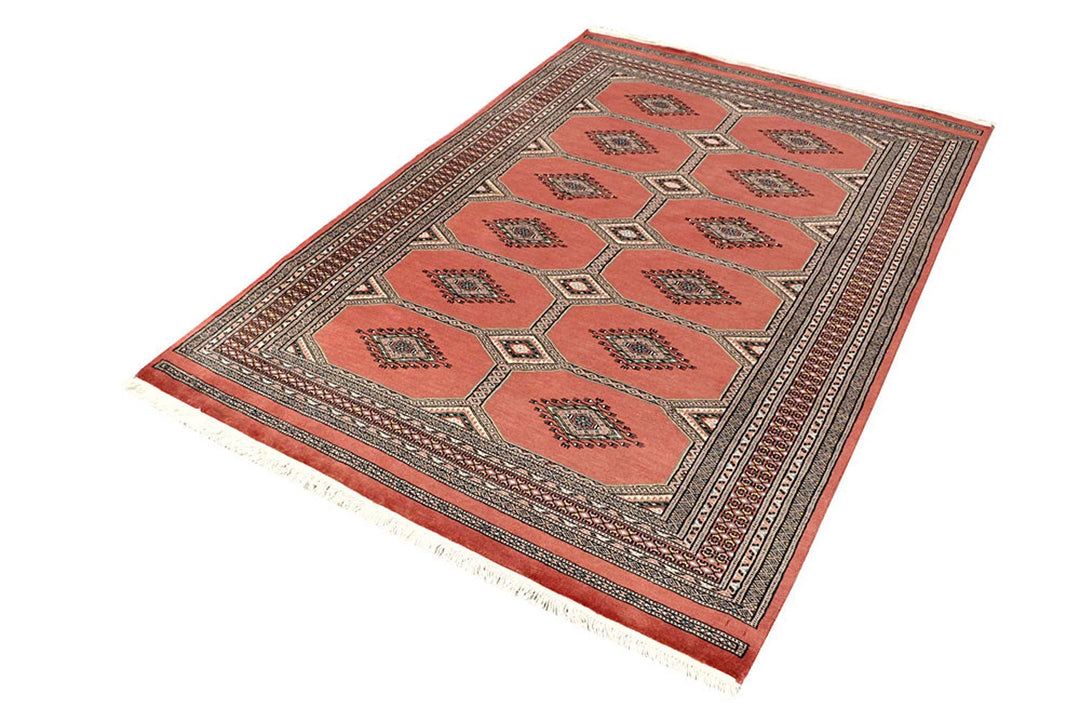 Light Salmon Pakistani Jaldar Rug 4' 6" x 6' 8" Hand-Knotted | No. QA39253