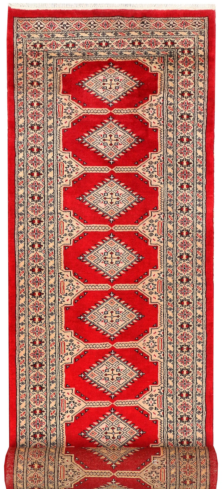 Red Pakistani Jaldar Rug 2' 7" x 12' 3" Hand-Knotted | No. QA39257