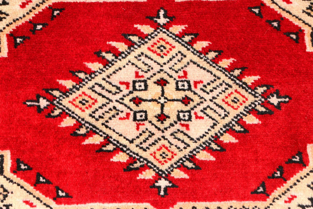 Red Pakistani Jaldar Rug 2' 7" x 12' 3" Hand-Knotted | No. QA39257
