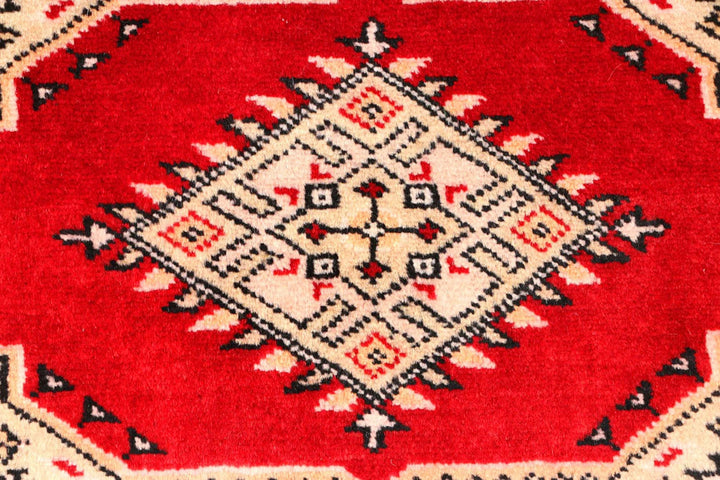 Red Pakistani Jaldar Rug 2' 7" x 12' 3" Hand-Knotted | No. QA39257