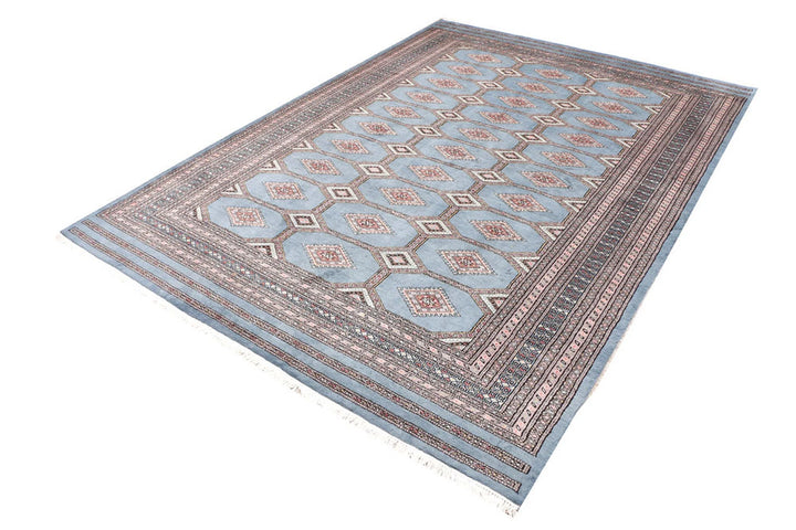 Light Slate Grey Pakistani Jaldar Rug 6' 11" x 9' 10" Hand-Knotted | No. QA39327