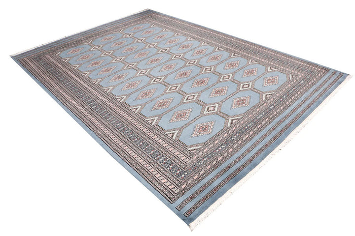 Light Slate Grey Pakistani Jaldar Rug 6' 11" x 9' 10" Hand-Knotted | No. QA39327