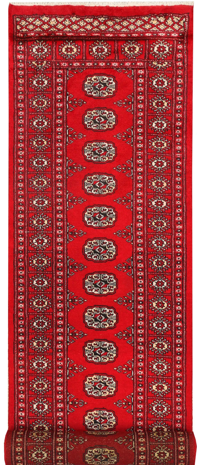 Dark Red Pakistani Bokhara Rug 2' 6" x 10' 6" Hand-Knotted | No. QA39419