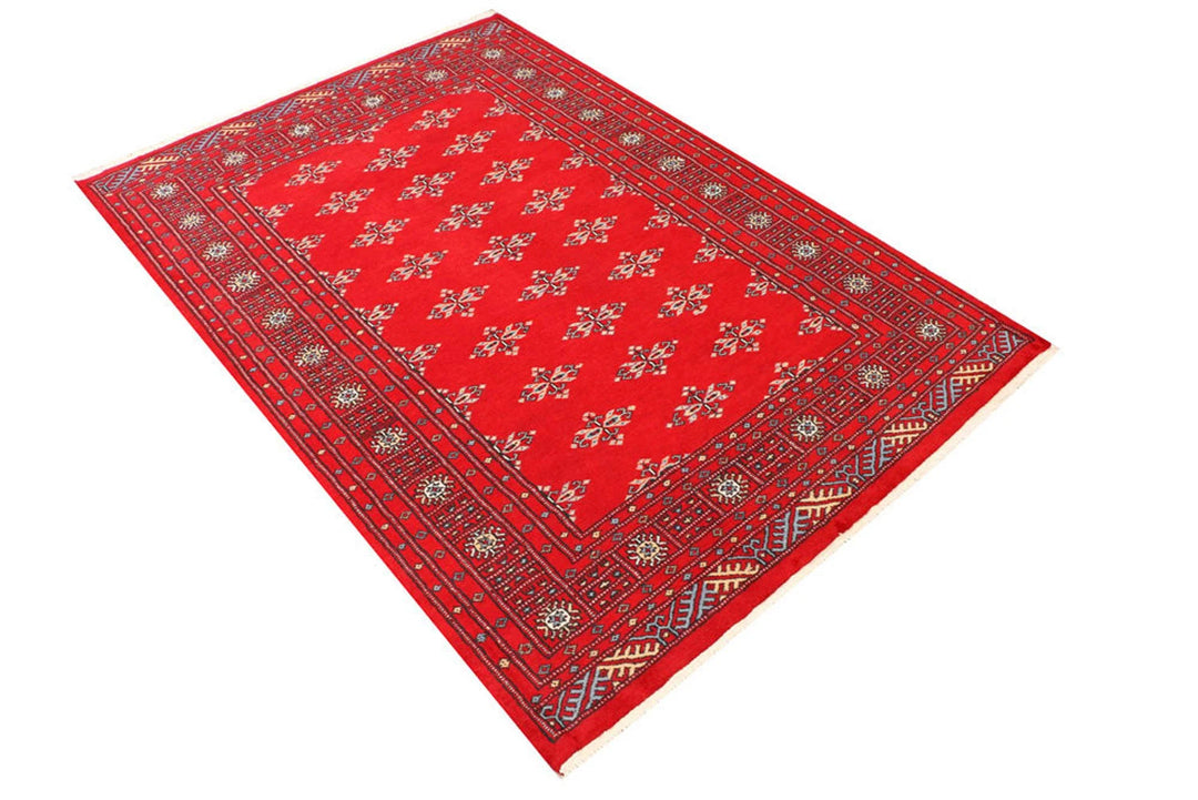 Dark Red Pakistani Butterfly Rug 4' 2" x 6' Hand-Knotted | No. QA39659