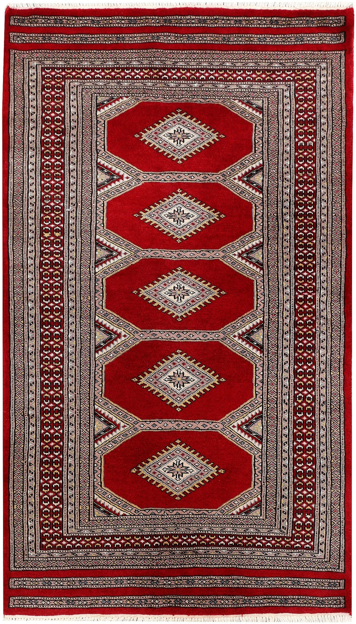 Dark Red Pakistani Jaldar Rug 3' 1" x 5' 5" Hand-Knotted | No. QA39713