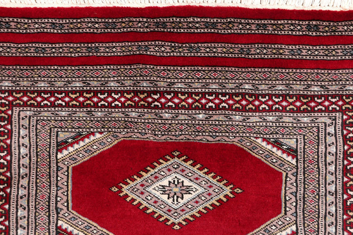 Dark Red Pakistani Jaldar Rug 3' 1" x 5' 5" Hand-Knotted | No. QA39713