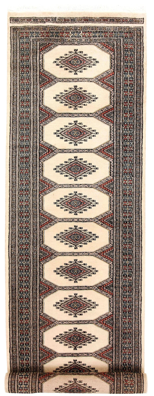 White Pakistani Jaldar Rug 2' 4" x 9' Hand-Knotted | No. QA39773